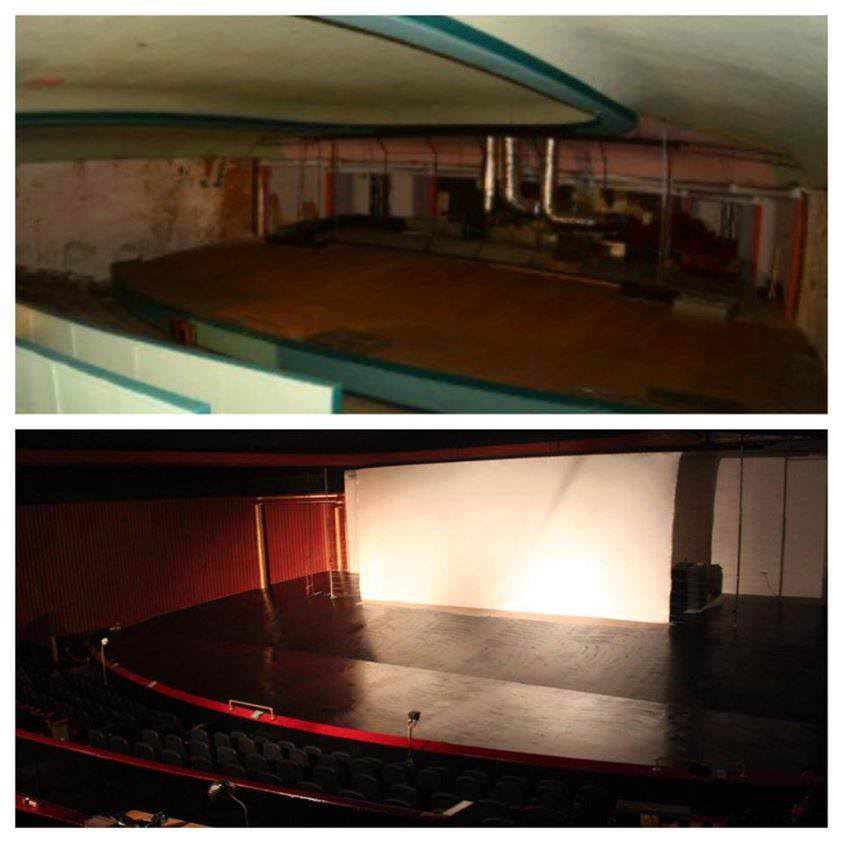 Before and After photos of the renovation at the Ritz Cinema